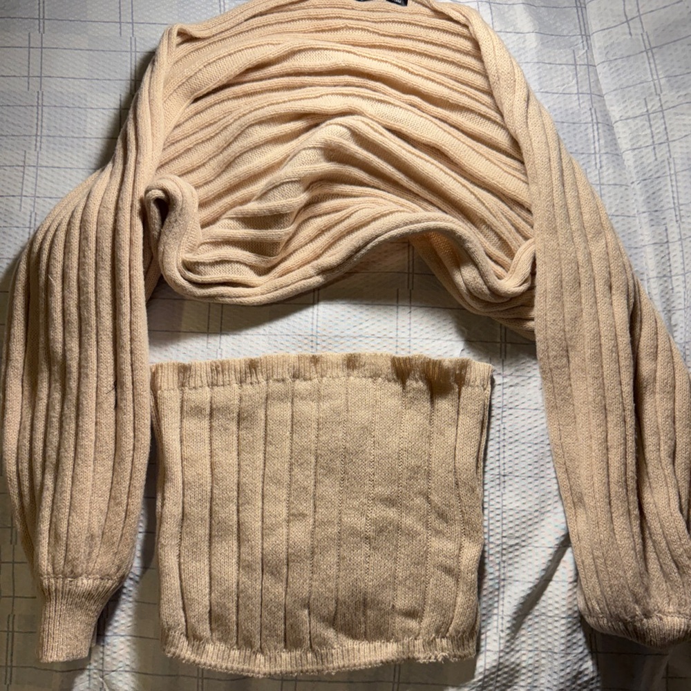 Cream Ribbed Women Sweater